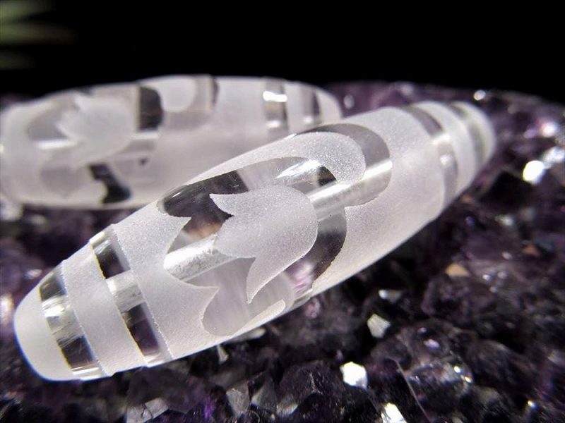 水晶天珠 水蓮花天珠 すいれんかてんじゅ 最大長さ約37mm前後 新デザイン1個売り 病魔退散・美容健康・ストレス解消・心身健康 クリスタル製 パワーストーン