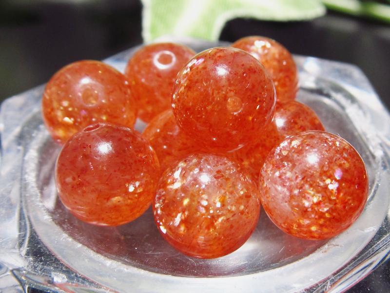 抜けキラキラアベンチュレッセンス 3A サンストーン 1粒売り 8mm-8.5mm 濃厚オレンジカラー 太陽神の象徴 アベンチュレッセンスとシラーの華やかな煌めき