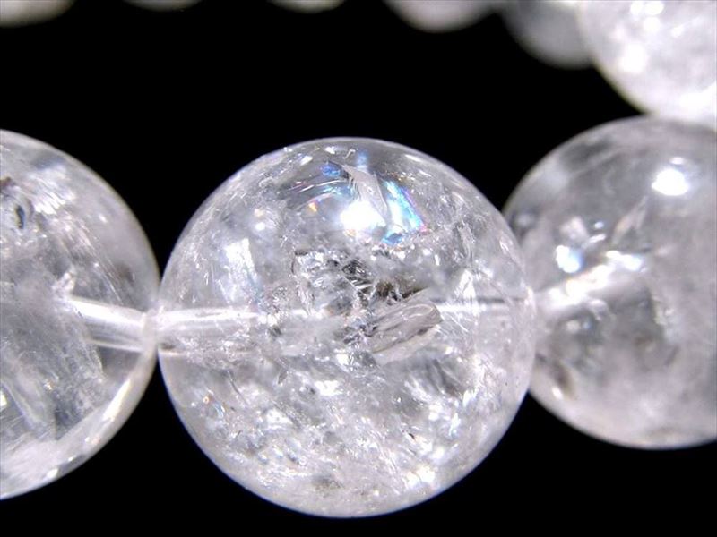 激安特価 スノーホワイトクリスタル 白水晶 ブレスレット 約12mm-12.5mm×17珠前後 希少原産地アンゴラ キラキラクラック×純粋無垢なホワイトカラー