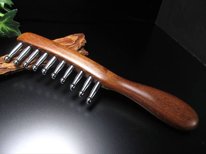 高純度 テラヘルツマッサージブラシ 全長約20cm テラヘルツ長さ約2-2.5cm 木製ハンドル リンパマッサージに 艶やかメタリック つやつや光沢で鏡のような表面