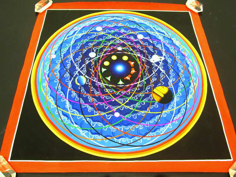 僧侶・タンカ絵師による肉筆 曼荼羅 / マンダラ 精密画 / タンカ サイズ約54cm×54cm チベット仏教 悟りの図像・仏教美術 100%木綿 コットン 台紙 種子