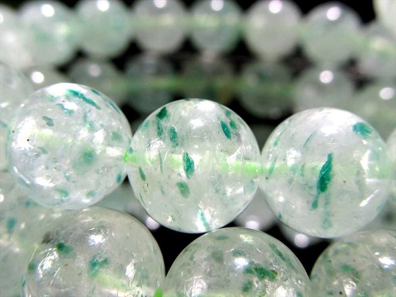 フックサイトインクォーツ ブレスレット 10mm-10.5mm×20珠前後 癒しのグリーンカラー お買い得レア石 個性的見た目のグリーンモスコバイトインクォーツ