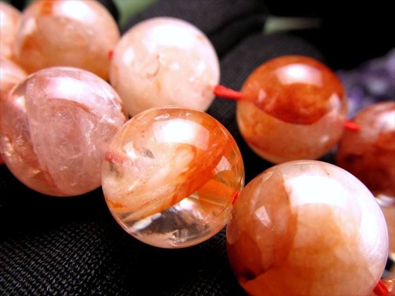 10mm珠 天然レッドクリスタル レッドガーデン、レッドファントム入り水晶 一連 約38-40cm 赤水晶 マダガスカル産 パワーストーン 天然石