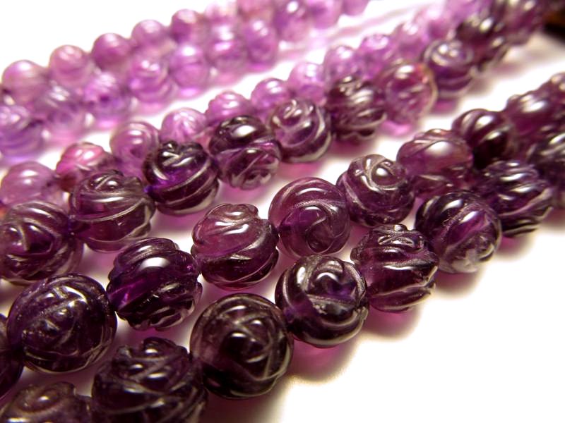 激安宣言 約8mm珠 薔薇カット アメジスト 一連 約37-39cm 紫水晶 ローズ 極上 天然石 ビーズ パワーストーン ブラジル産 geki rn-s パワーストーン 天然石