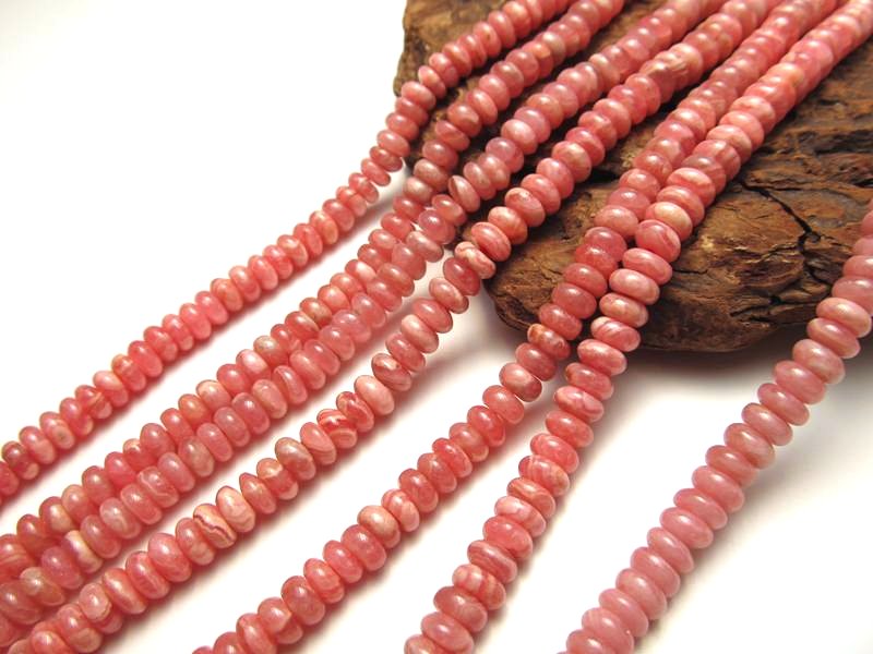 3A 6-6.5mm珠 インカローズ ロードクロサイト ボタン 一連 約38-40cm 極上 天然石 ロンデル ビーズ パワーストーン rn-p