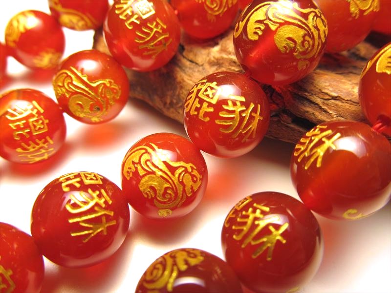 12mm珠 あかメノウ 金塗り 貔貅 ヒキュウ 彫刻入り 一連 約38-40cm 財運の象徴 カーネリアン ブラジル産 rn-p パワーストーン 天然石