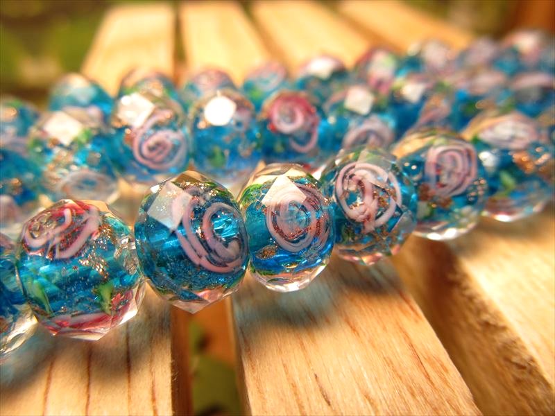 トンボ玉 とんぼ玉 金彩ローズタイプC きらきらボタン型 9.5-10mm 一連 約37cm 約50珠 昔ながらの人工ビーズ 激安 ビーズ rn-p パワーストーン 天然石