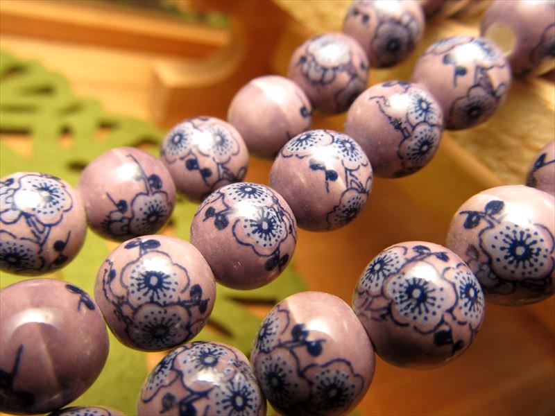 陶器製トンボ玉 とんぼ玉 花柄タイプG ラウンド型 約12mm 一連 約34cm 約30珠 昔ながらの人工ビーズ 激安 ビーズ rn-p パワーストーン 天然石