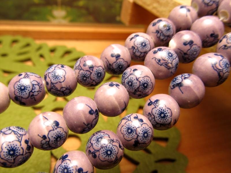 陶器製トンボ玉 とんぼ玉 花柄タイプG ラウンド型 約10mm 一連 約34cm 約35珠 昔ながらの人工ビーズ 激安 ビーズ rn-p パワーストーン 天然石