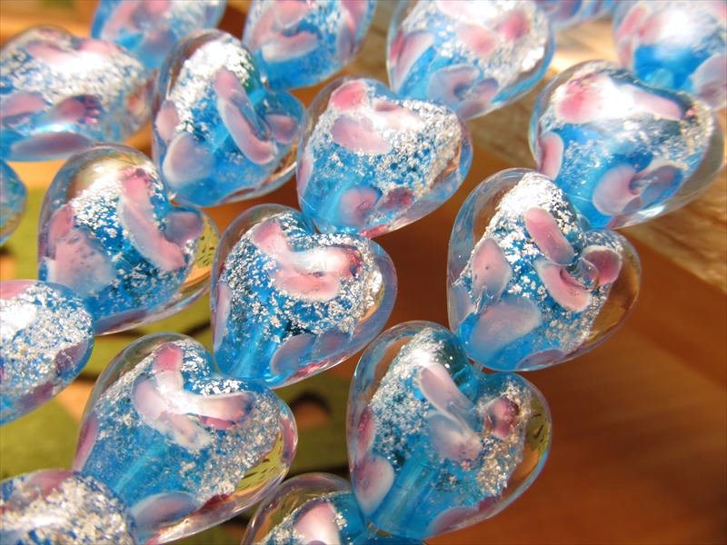 トンボ玉 とんぼ玉 銀彩ローズタイプB ハート 15mm 一連 約33cm 約25珠 昔ながらの人工ビーズ 激安 ホタルガラス ビーズ ハート型 rn-p パワーストーン 天然石