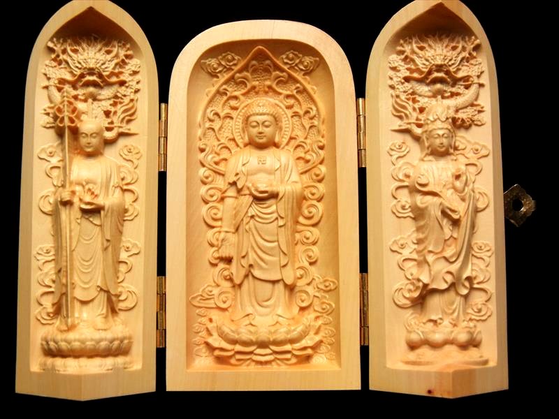 極上手彫り 5A 木彫り 立像 りゅうぞう 釈迦如来像 置物 高さ約100-105mm 仏像 観音開き 風水やインテリアに ok-s パワーストーン 天然石