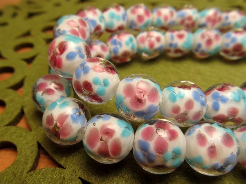 トンボ玉 とんぼ玉 水中花タイプA ラウンド型 約12mm 一連 約23cm 約20珠 昔ながらの人工ビーズ 激安 ビーズ rn-p パワーストーン 天然石