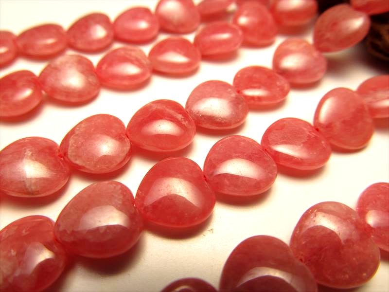 約7mm珠 インカローズ ロードクロサイト ハート型 一連 約39cm 天然石 ビーズ ハンドメイド 約59個 rn-p