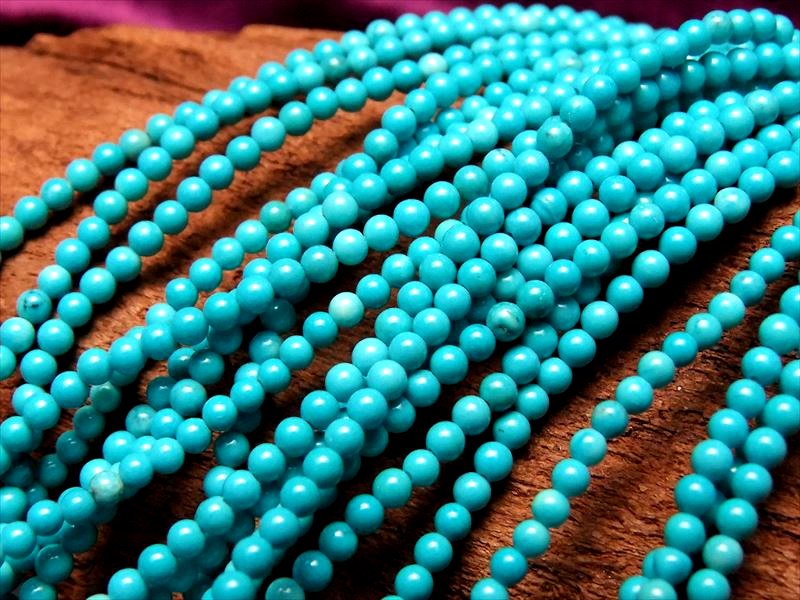 極小サイズ 2mm-2.5mm珠 ターコイズ(トルコ石) 一連 約38-40cm (天然染色) 穴径約0.6mm 連売り パワーストーン rn-s