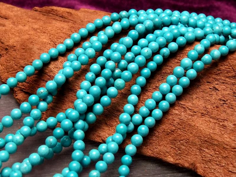 極小サイズ 3mm-3.5mm珠 ターコイズ トルコ石 一連 約38-40cm 天然染色 穴径約0.6mm 連売り パワーストーン rn-s パワーストーン 天然石