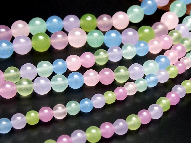 6mm珠 パステルカラーMIX アゲート 6色 一連 約38-40cm 瑪瑙 明るいパステルカラー 天然石 連売り ビーズ