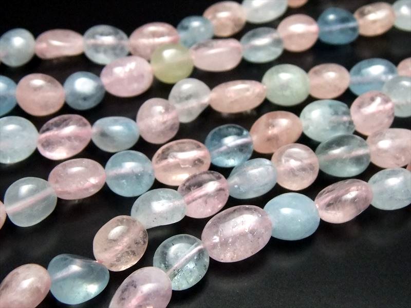 透明4A 幅約5-8mm×長さ約5-11mm MIXベリル 丸タンブル型 一連約38-40cm 緑柱石 パステルカラー ブラジル産