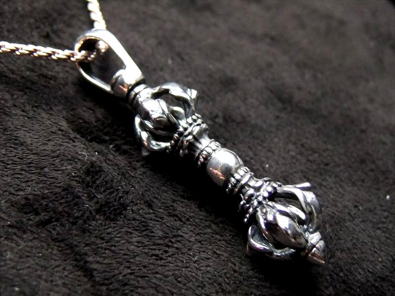 高品質シルバー 法器 五鈷杵 ヴァジュラ ペンダントトップ 縦40mm前後 1個売り Silver925