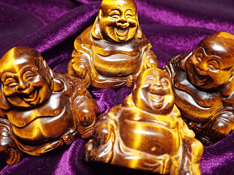 タイガーアイ 布袋様 彫り置物 約30g-50g 弥勒菩薩 七福神の一人 ミロクボサツ 南アフリカ産 パワーストーン 天然石