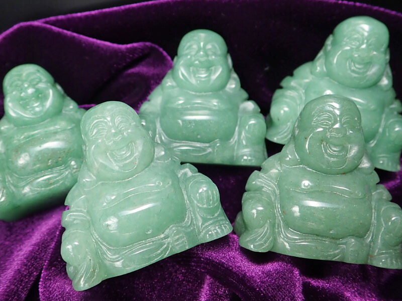 アベンチュリン 布袋様 彫刻置物 約30g-40g 風水やインテリアに 弥勒菩薩 ミロクボサツ パワーストーン 天然石