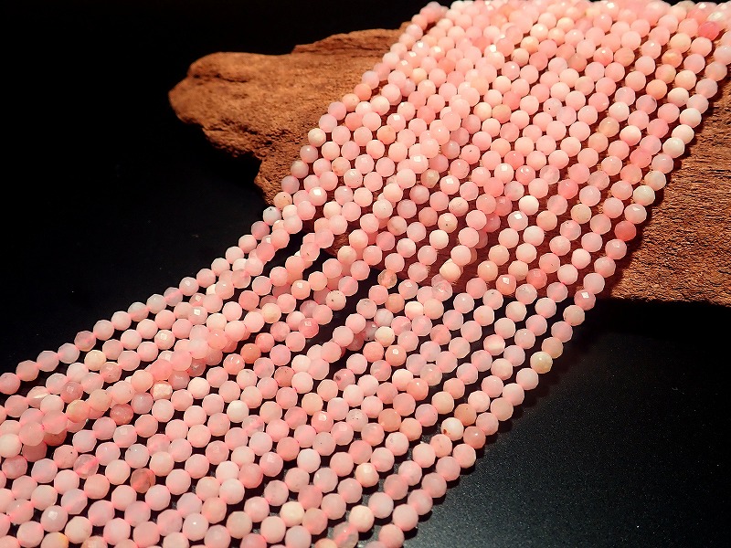 極小 ピンクオパール カット 2mm-2.5mm珠 一連 約38cm-40cm 極上 天然石 ビーズ パワーストーン 天然石