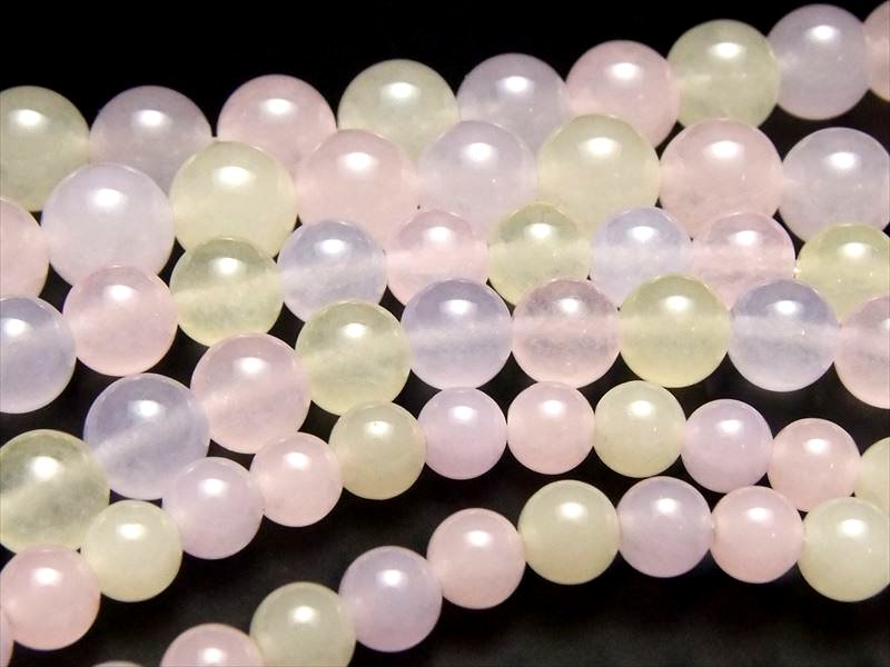 6-6.5mm珠 ミルキーパステルカラーMIX アゲート 3色 一連 約38-40cm 瑪瑙 明るいパステルカラー 天然石 連売り ビーズ