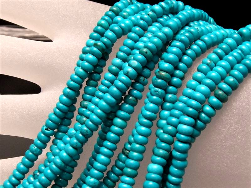 ターコイズ トルコ石 ぷっくりボタン型 4mm-4.5mm珠 一連 約38-40cm 天然染色 穴径約0.8mm 連売り ネイティブな装飾用パーツとしても パワーストーン 天然石