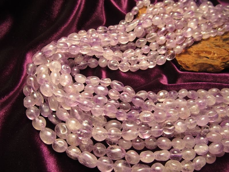粒サイズ約6mm-12mm ラベンダーアメジスト タンブル 連 一連 約39cm 高品質入荷 ブラジル産