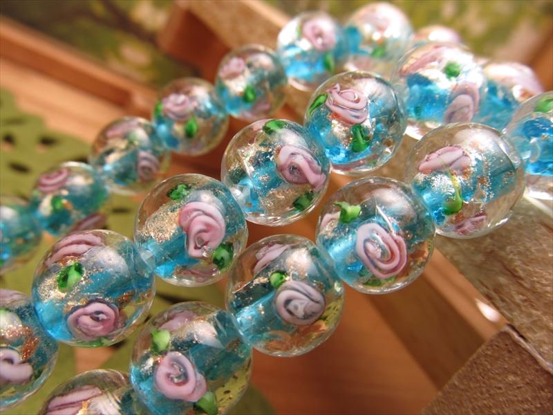 金彩ローズタイプC トンボ玉 とんぼ玉 ビーズ ラウンド型 12mm珠 一連 約32cm 30珠前後 昔ながらの人工ビーズ パワーストーン 天然石