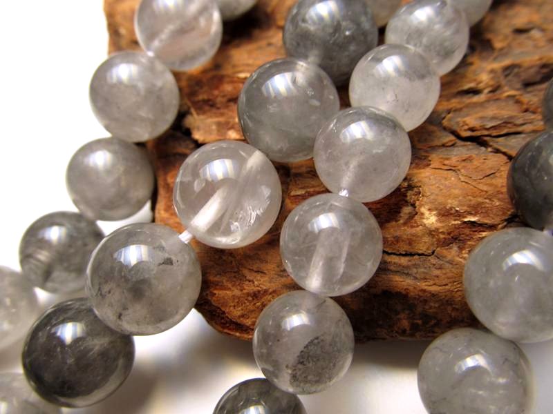 14mm珠 クラウディクォーツ(灰色水晶) 一連 約38-40cm グレークォーツ ブラジル産