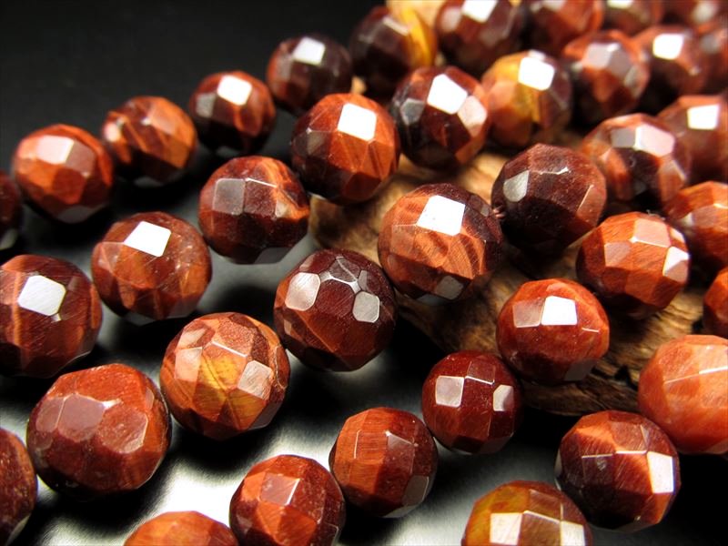 3A 10mm珠 きらきら64面カット タイガーアイ レッド 一連 約38-40cm 南アフリカ産 パワーストーン 天然石