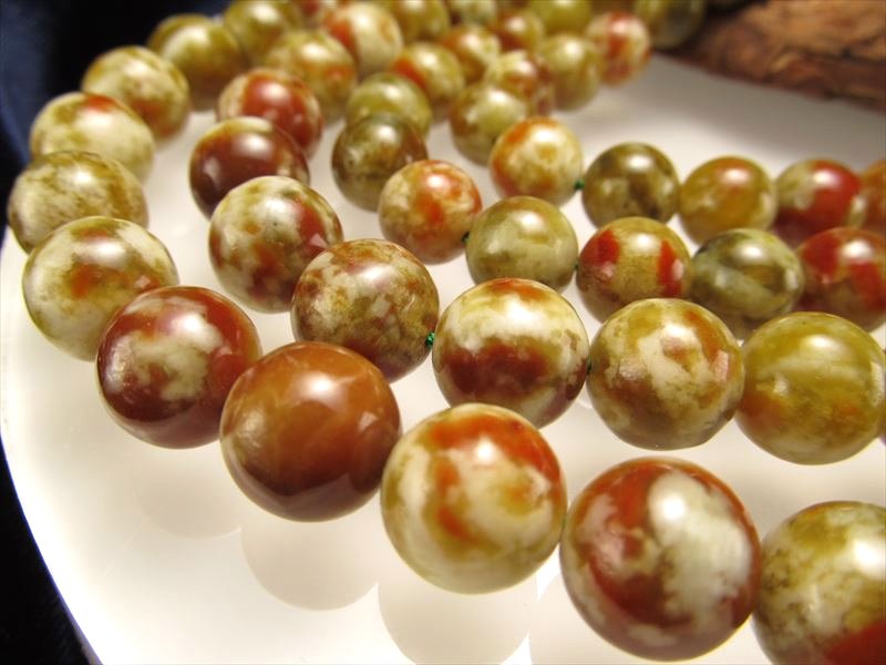 約11.5mm-12mm珠 オリーブカラー サーペンティン 蛇紋石 一連 約38-40cm 南アフリカ産 パワーストーン 天然石