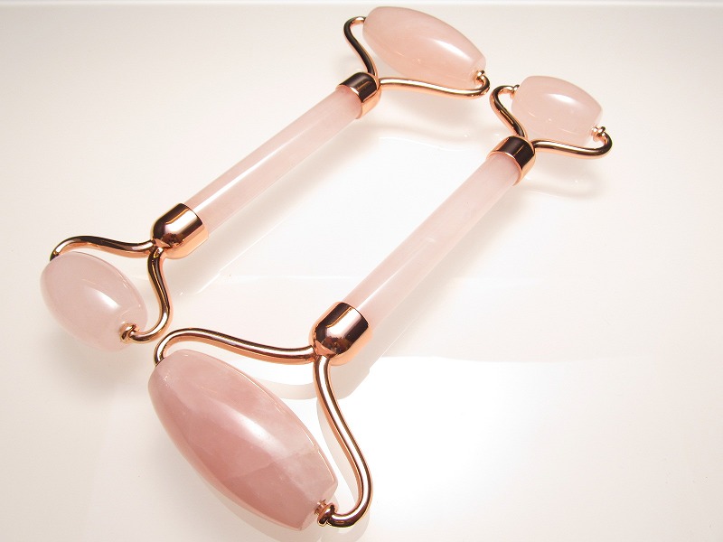 天然石 美顔ローラー ローズクォーツ 全長約145mm 4Aのディープローズクォーツ使用 紅水晶 ピンクゴールドカラー金具 ブラジル産