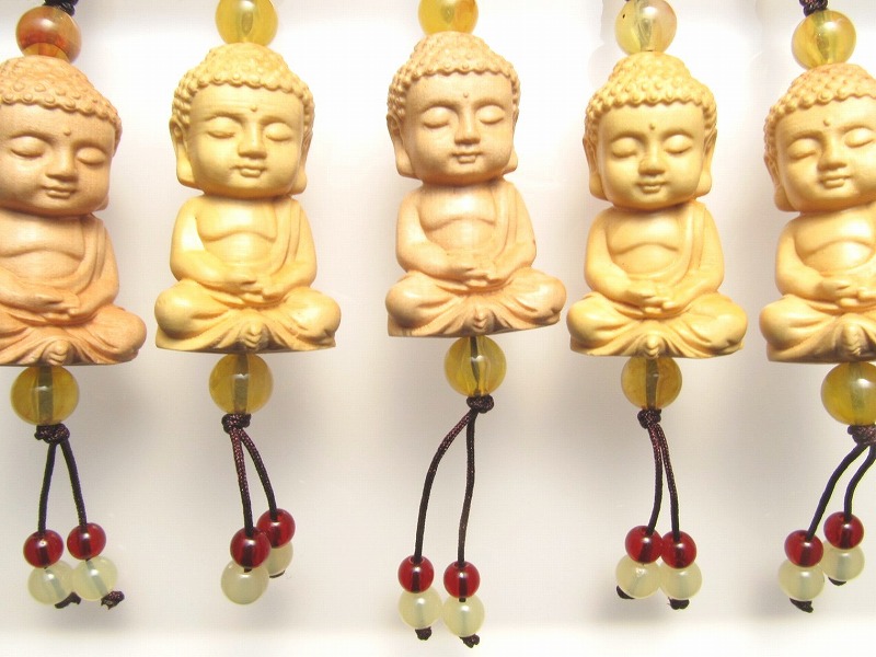 木彫り ミニ大仏くん ストラップ 手彫り 坐像 ざぞう 阿弥陀如来像 風水やインテリアに パワーストーン 天然石