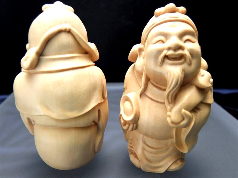 財神 木彫り置物 高さ約83mm 財福をつかさどる神 木彫り 天然木観音彫刻シリーズ 風水やインテリアに パワーストーン 天然石