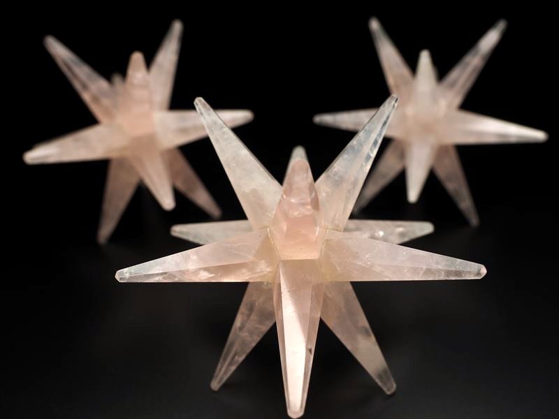 ローズクォーツ12ポイント フォーチュンマカバスター 約70-83mm 精神と肉体の調整に 精巧な12ポイントタイプ ブラジル産 パワーストーン 天然石