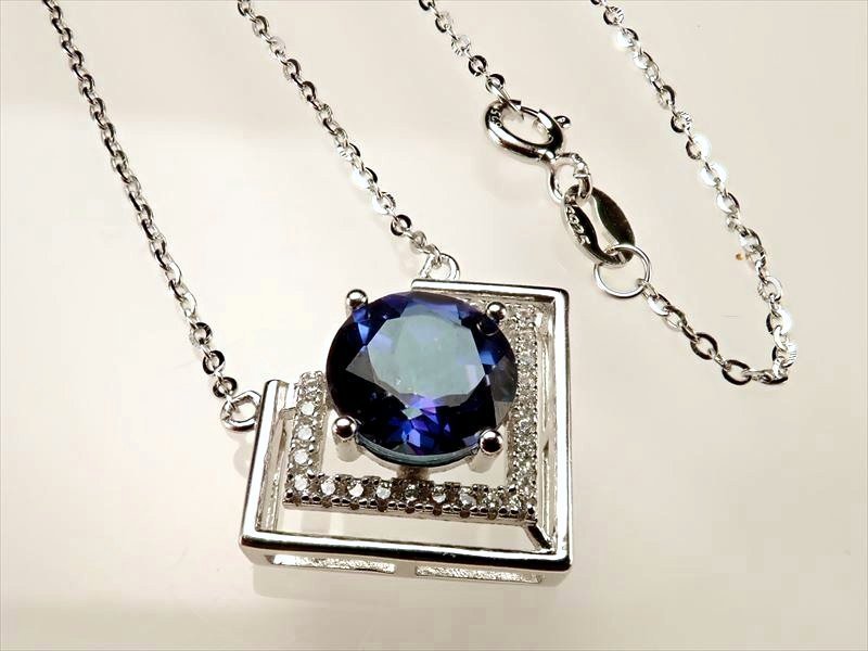 激安宣言 5A最高品質 宝石質ブルーミスティックトパーズネックレス ラウンドカット型 石サイズ縦約8mm 1個売り チェーン長さ約45cm