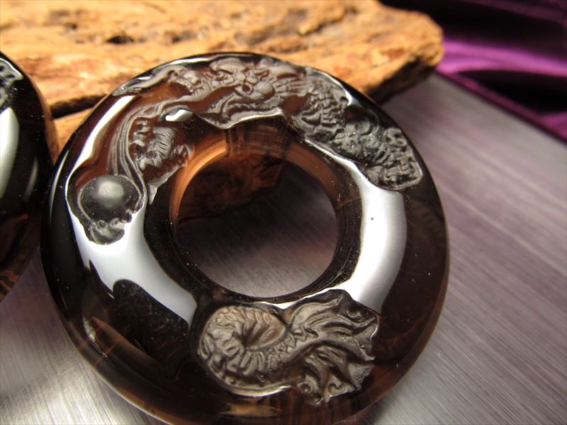 激安宣言 透明オブシディアン 黒曜石 龍彫り リングプレート フロストタイプ 縦約47mm メキシコ産 geki-obG20 パワーストーン 天然石