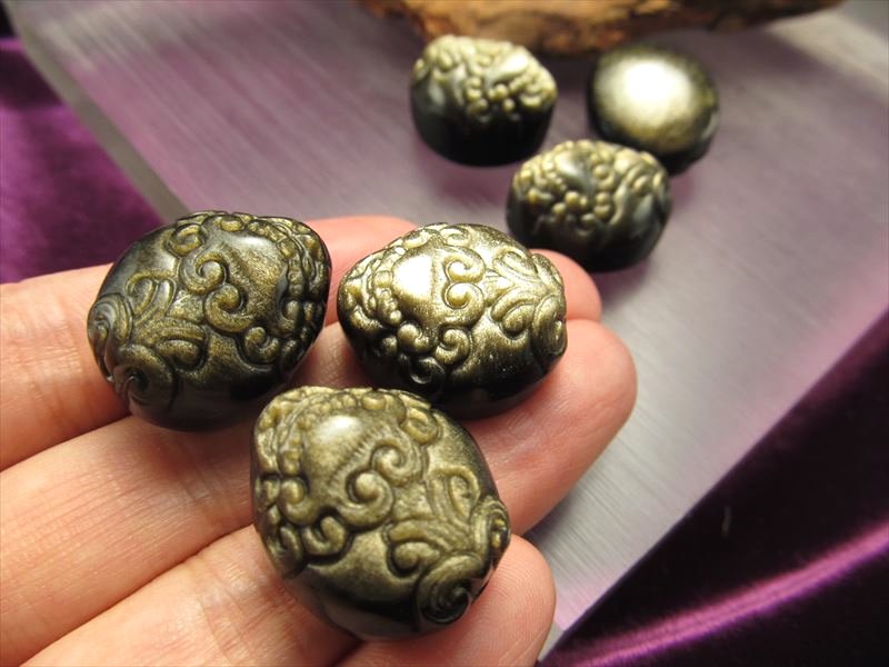 激安宣言 ゴールデンシャインオブシディアン 黒曜石 銭蛙 三本脚のカエル タンブル Sサイズ 縦約21mm メキシコ産 geki-obG49 パワーストーン 天然石