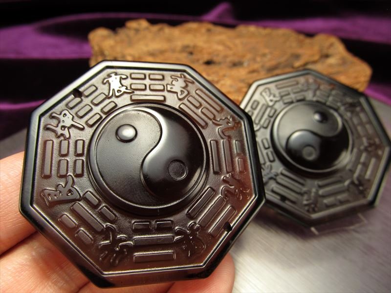 激安宣言 透明オブシディアン 黒曜石 太極八卦 乾坤震巽坎離艮兌 オクタゴンプレート 縦約47mm メキシコ産 geki-obG57 パワーストーン 天然石