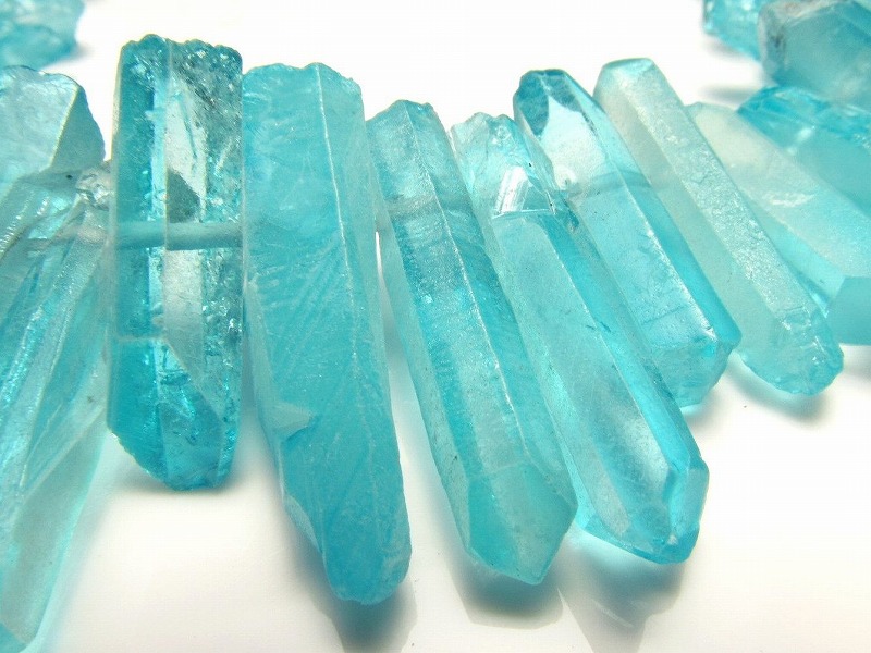 縦約15-30mm ミントブルー染色 ナチュラルポイント連 一連約38-40cm 透明感抜群 ハンドメイド クレオ穴 ブラジル産