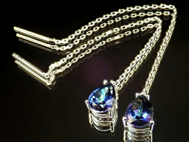 激安宣言 5A ブルーミスティックトパーズ ドロップカット ロングチェーンピアス 石サイズ縦約8mm チェーン部長さ約7cm ゆらゆら揺れるチェーンタイプ