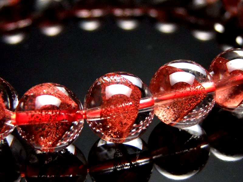 極上5A レッドファントムクォーツ 赤幻影水晶 ブレスレット 9.5mm-10mm×20珠 水晶の年輪 ファントム入り 濃厚赤富士 クッキリファントムの希少品 希少1点物