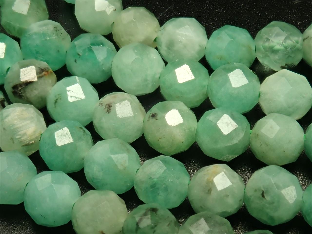 約3mm エメラルド ボールカット連 一連 約38-40cm 鮮やかなグリーン ザンビア産 -s パワーストーン 天然石