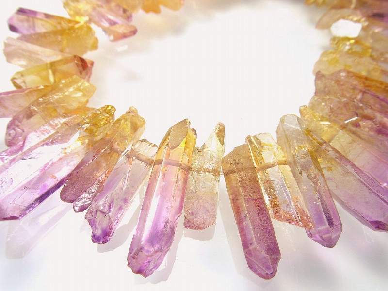 縦約10-40mm アメトリン風カラー染色 ナチュラルポイント連 一連約38-40cm 透明感抜群 ハンドメイド クレオ穴 ブラジル産