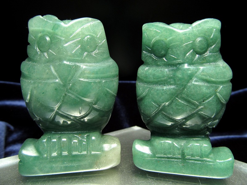 アベンチュリン フクロウ彫り 置物 重さ約60-80g ふくろう 不苦労 疲労回復・癒しの石 パワーストーン 天然石