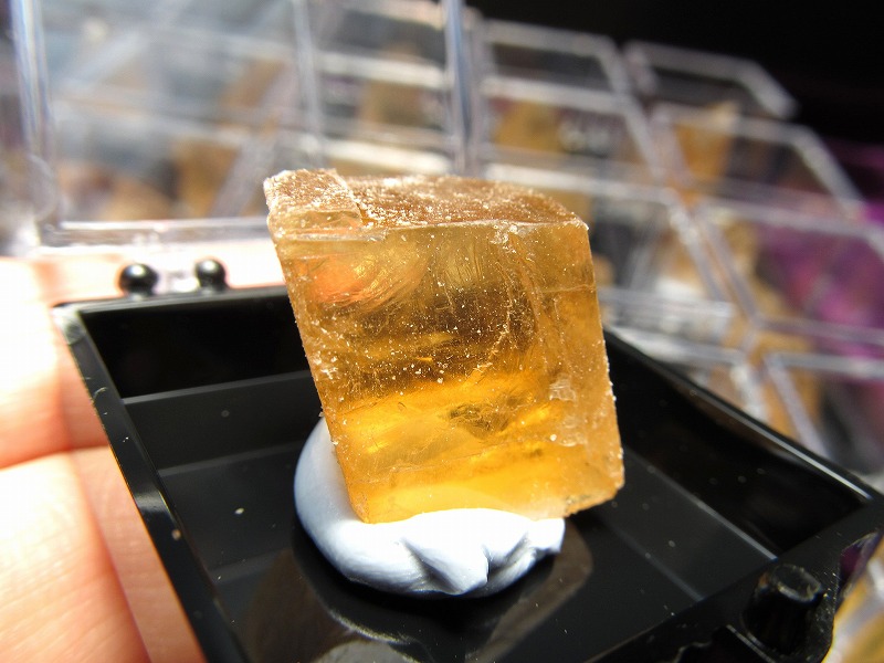 ミニチュア原石シリーズ ゴールデンカルサイト 原石 ケース付き コレクションや標本に 繁栄・成功・希望を表す石 方解石 貴州省産 パワーストーン 天然石