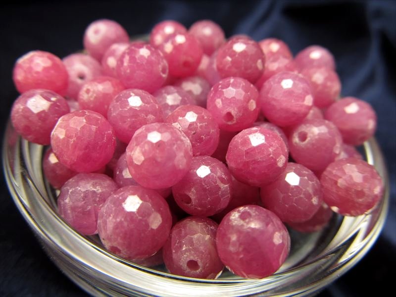 1粒珠売り パープルピンクカラー ルビー 紅玉 ミラーボールカットビーズ石 約7mm-7.5mm珠 バラ珠売り ミャンマー産 パワーストーン 天然石