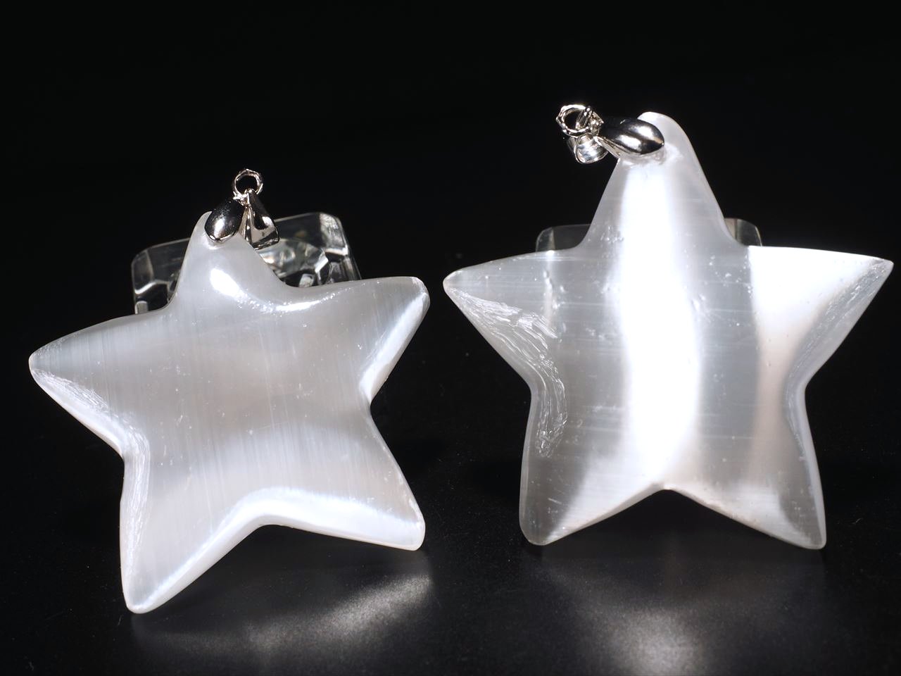 キャッツアイセレナイト ジプサム 透石膏 星型 ペンダントトップ 石サイズ約40mm-45mm SILVER925 シルクのような繊維質 モロッコ産