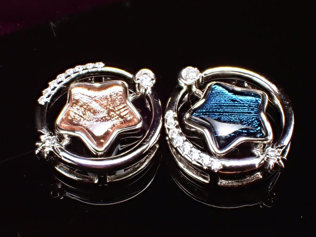 激安宣言 ギベオン 隕石 スター ペンダントトップ 直径約13.2mm 1個売り SILVER925 ブルー&ピンクゴールド メテオライト ジルコニア付き